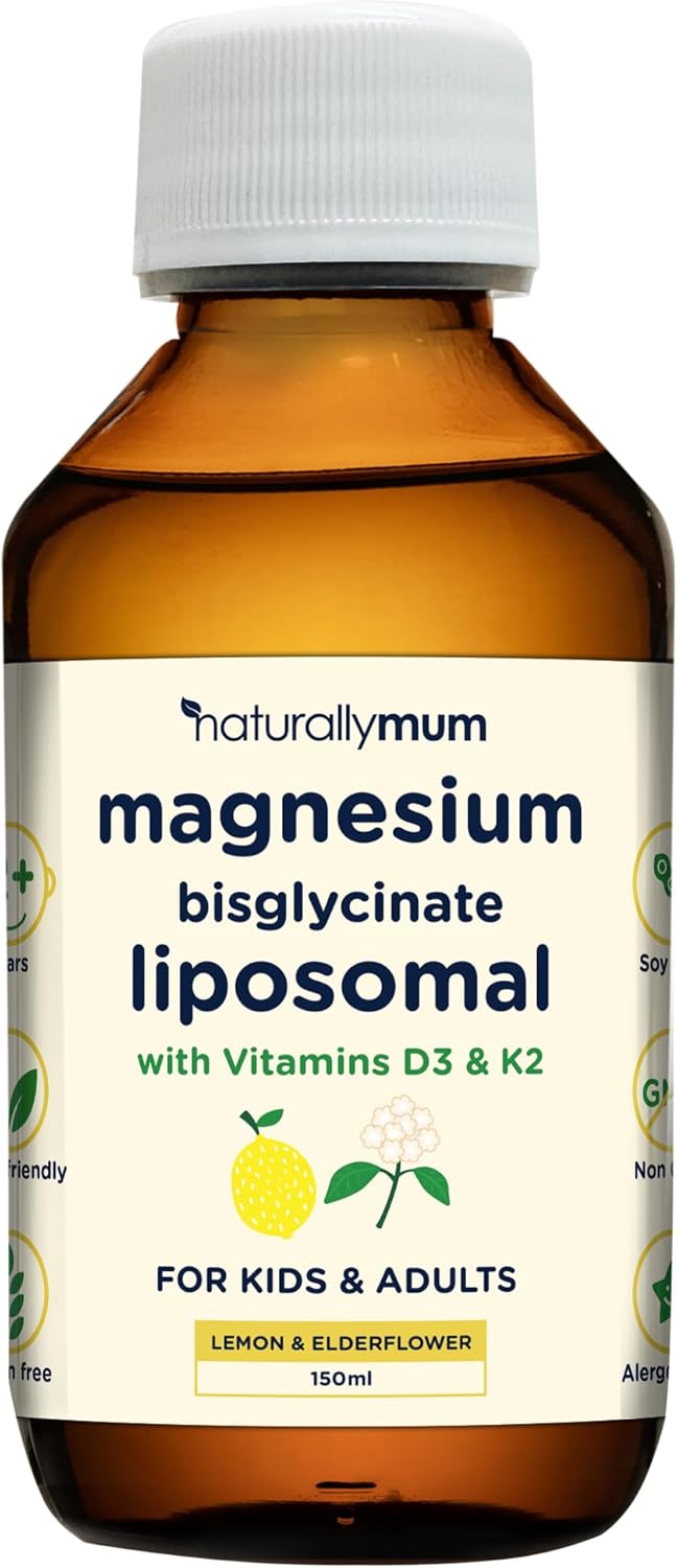 Magnesium Liposomal | with Vitamins D3 & K2 | Magnesium Bisglycinate | for Children & Adults | Highly Absorbable Liquid Supplement | Lemon & Elderflower Flavour | 30-Day Supply | 150ml