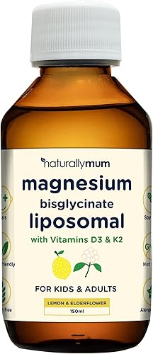 Liposomal de magnesio  con vitaminas D3 y K2  Bisglicinato de magnesio  para niños y adultos  Suplemento líquido altamente absorbente  Sabor a limón