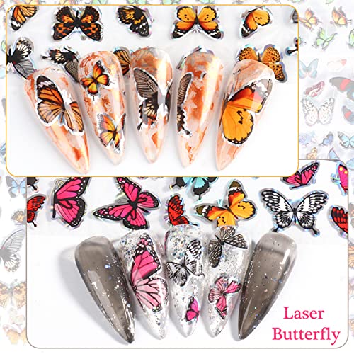 Holographic Nail Foil Transfer Stickers Decals, Butterfly Nail Foils Polish Sticker, Laser Glitter Big Butterflies Nail Art Design Supplies For Nail Transfer Glue Polish, Women Nail Film Decorations #TOP3