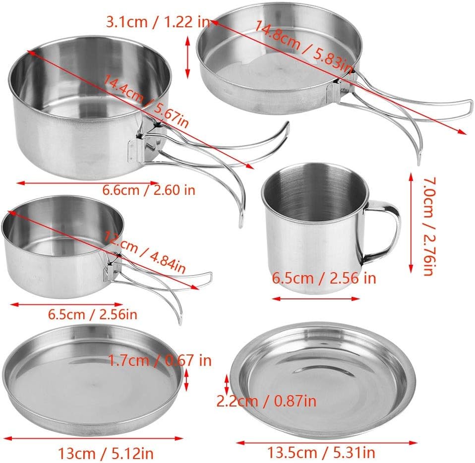 8-Piece Stainless Steel BBQ Bowl Camping Cookware Picnic Portable Outdoor Folding Pot Set Environmental Durable