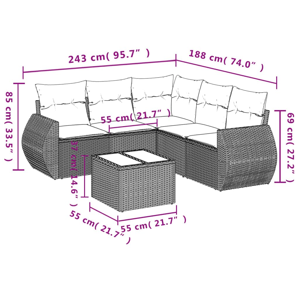Zestaw 6-częściowy zestaw mebli ogrodowych z poduszkami Brązowy Polyrattan Zestaw balkonowy do wypoczynku na świeżym powietrzu Nadaje się do ogrodu