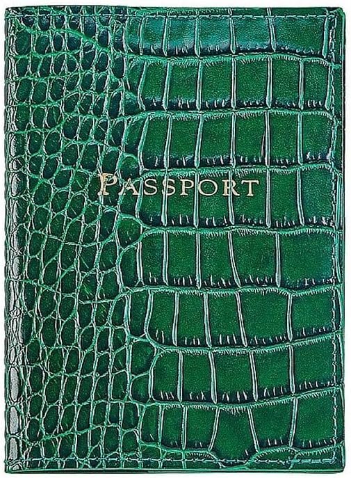 Graphic Image Passport/ID Cover Embossed-Crocodile Emerald-Green Leather (r) -