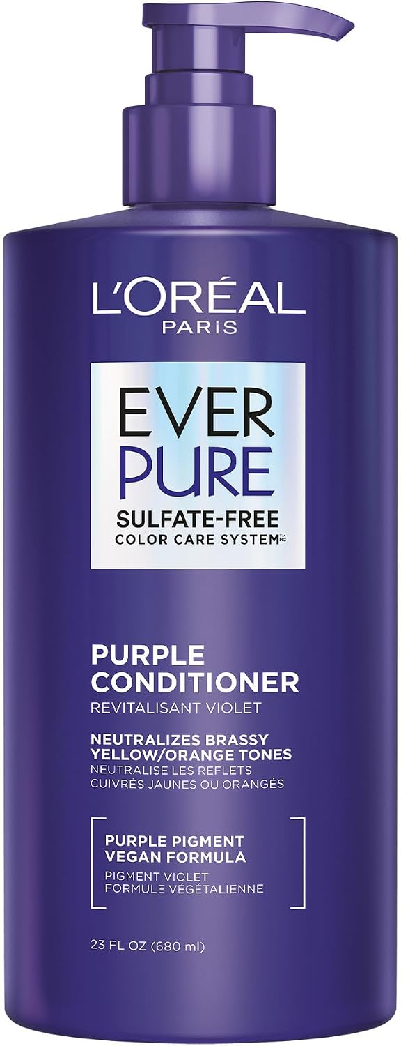 L'Oréal Paris EverPure Sulfate-Free Purple Conditioner for Toning Blonde, Bleached, Brown Highlighted, Silver and Gray Hair, With Purple Pigments, 680ml