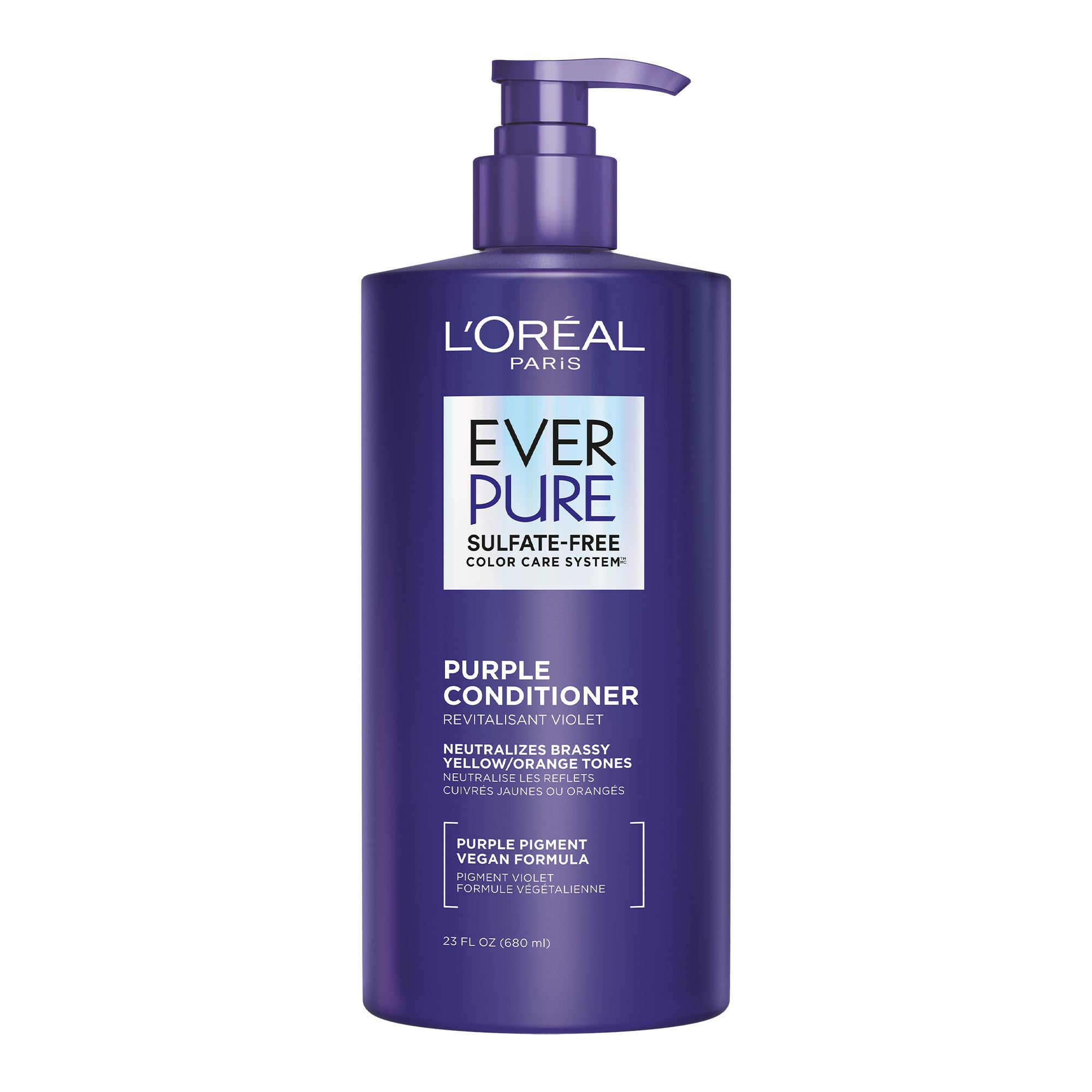 L'Oréal Paris EverPure Sulfate-Free Purple Conditioner for Toning Blonde, Bleached, Brown Highlighted, Silver and Gray Hair, With Purple Pigments, 680ml