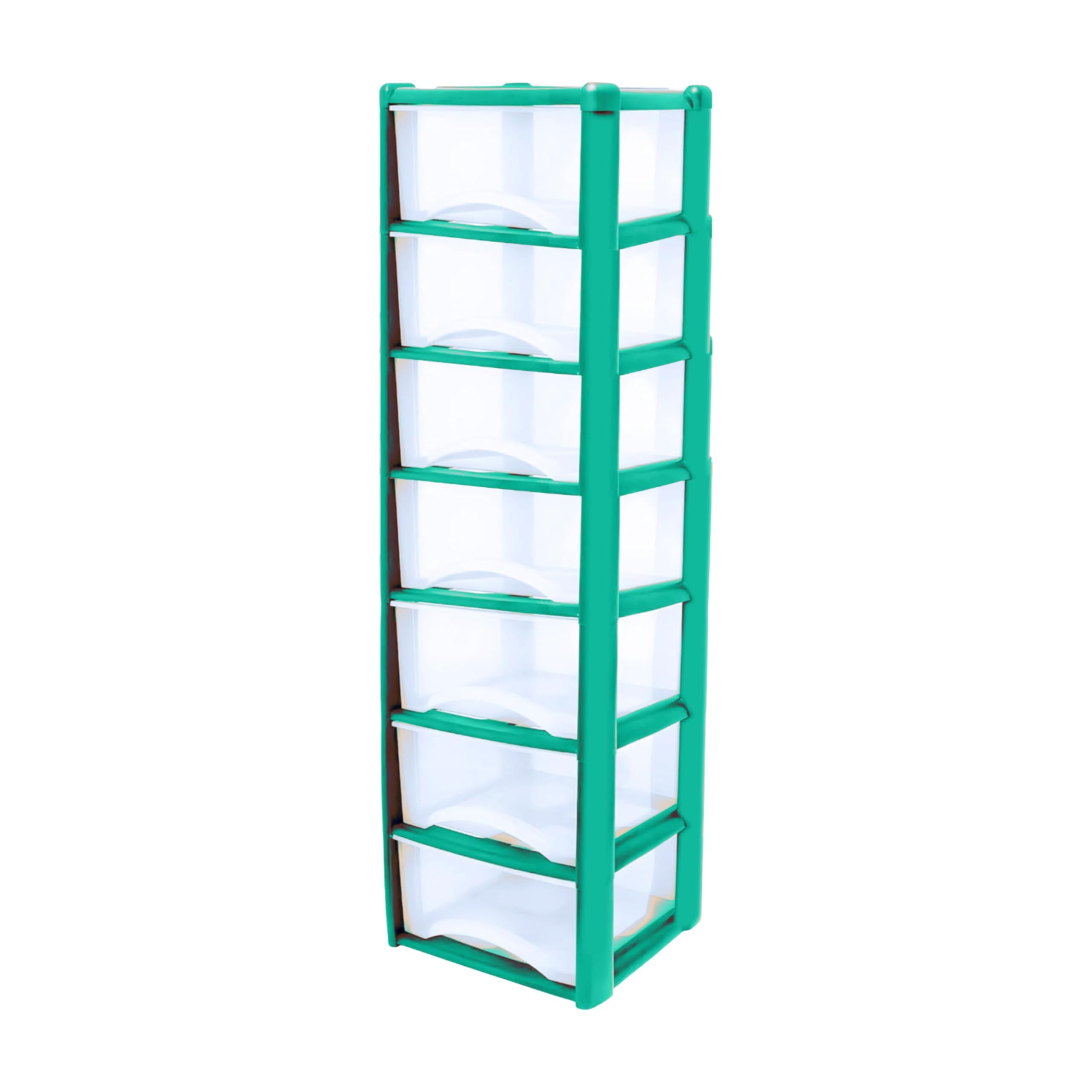 Neat. 7 Plastic Storage Drawers Unit with See-Through Drawers, Compact Vertical Design – Durable Plastic, Ideal for Organizing Office Crafts, and Household Items, 140cm x L39cm x W39cm -Light blue