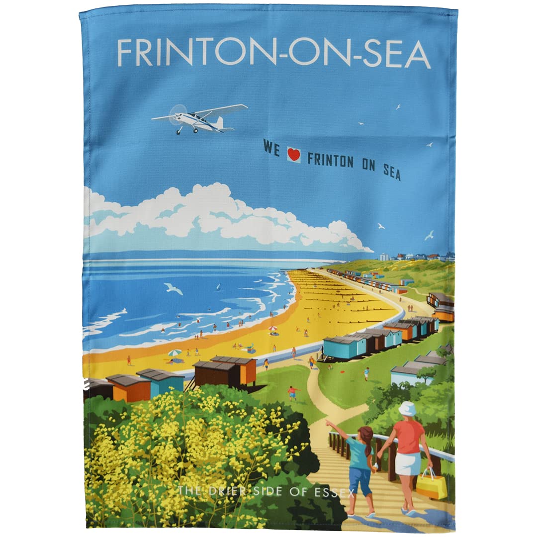 Town Towels Blue,Golden,Green Frinton-On-Sea Beach Tea Towel