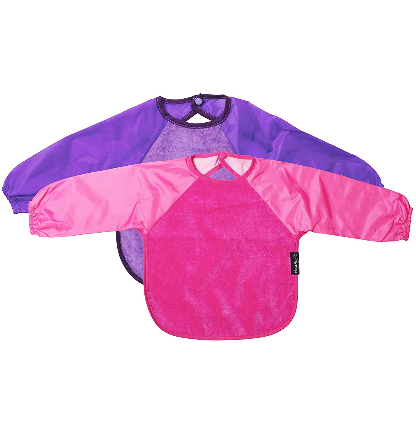 Katies Playpen - Baby Best Buys Mum2mum Twin Pack of Long sleeved Wonder Bibs - 6-18 Months - Cerise Pink & Purple