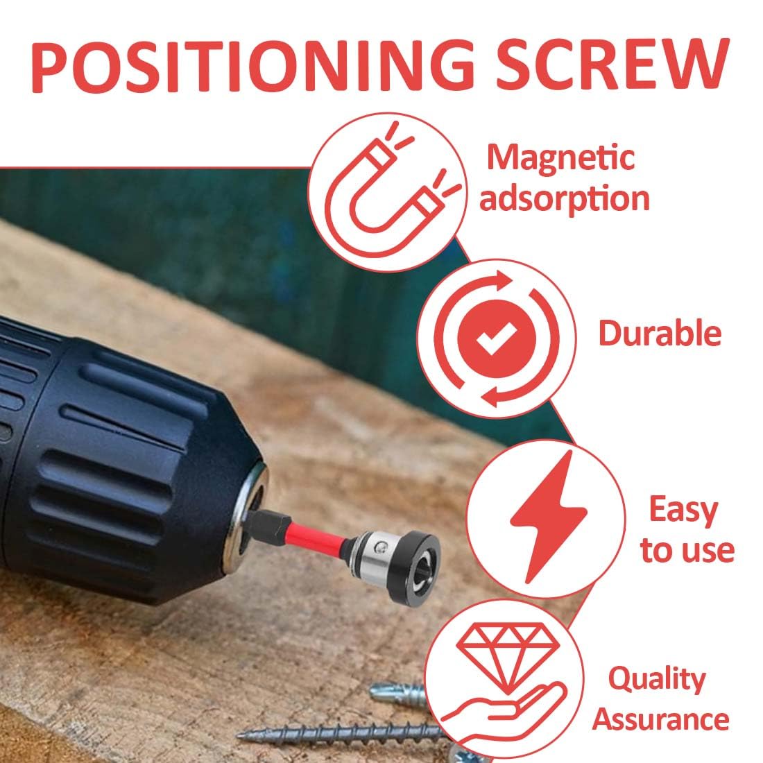 Set di 4 punte magnetiche PH2 da 1/4", punta cacciavite a posizionamento per gesso e pareti a secco, Regolazione Profondità Vite, Adatto per Avvitatori e Trapani a Batteria
