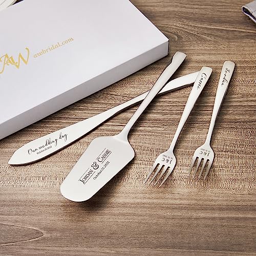 Aw Bridal Personalized Wedding Cake Server Set With Forks, Engraved Cake Cutter Serving Set Pie Pastry Severs Gifts For Anniversary Bridal Shower Birthday Parties//Dk2201Cpp87// #TOP6
