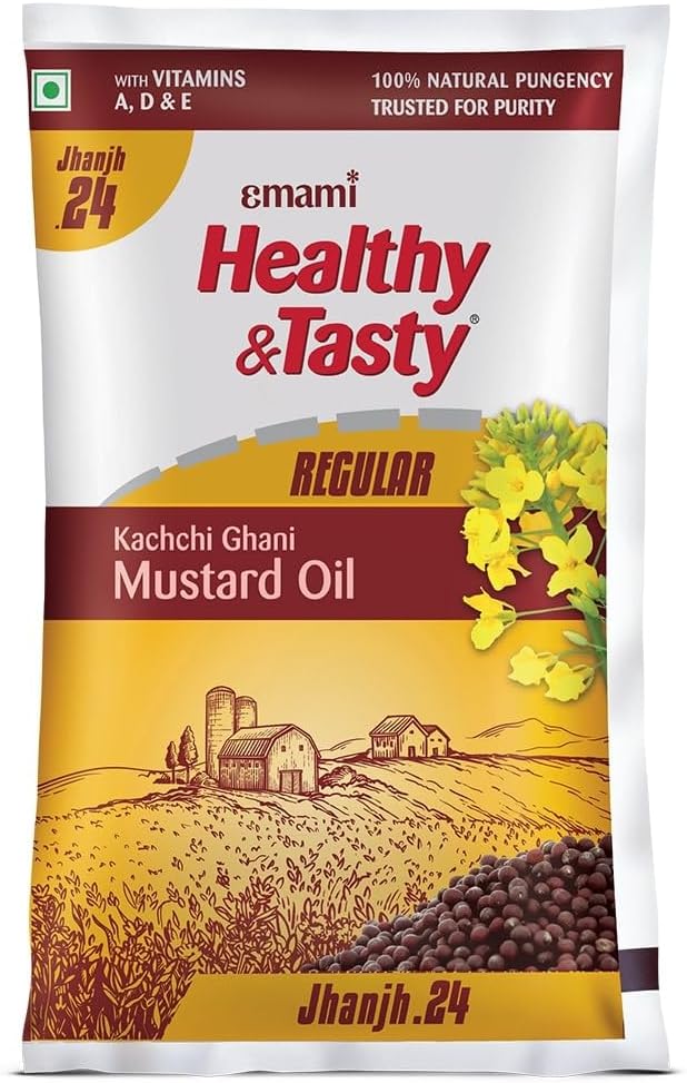 Emami Healthy And Tasty Regular Kachchi Ghani Mustard Oil 825 G Pouch.