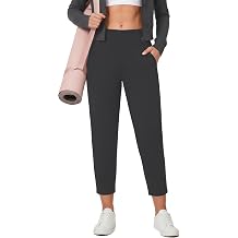 Houmous Womens Cotton Yoga Barrel Pants Wide Leg 26"/28" Petite Stretch Loose Lounge Travel Slacks Pockets