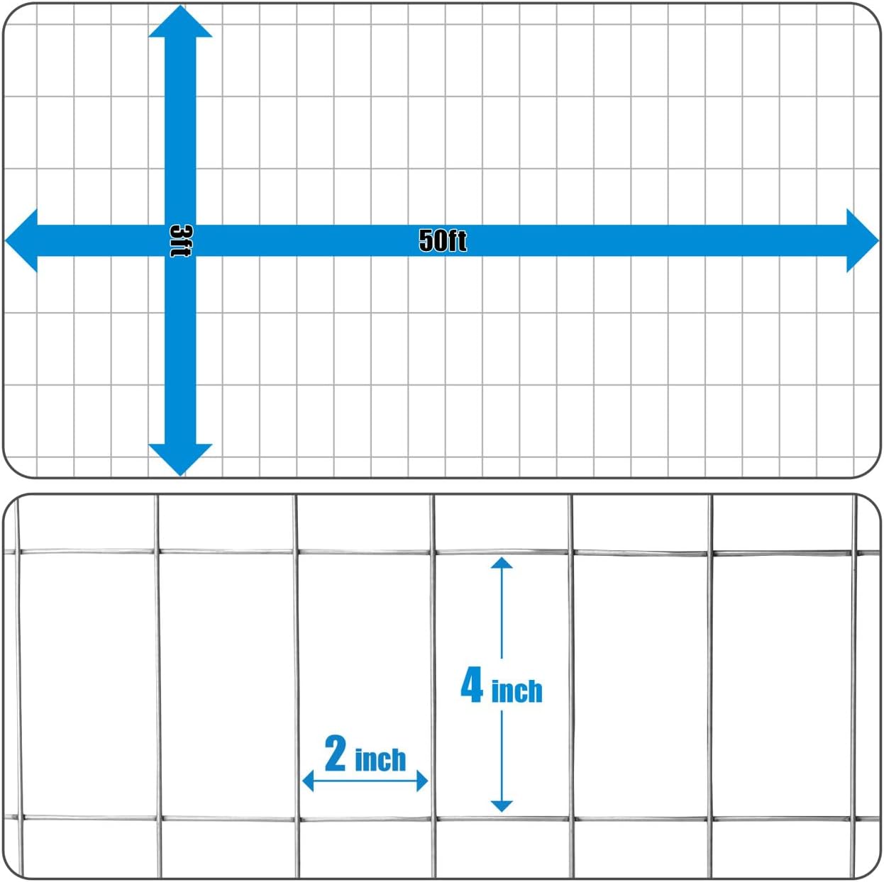 Fencer Wire Welded Wire Fence 12.5 Gauge, Galvanized Welded Fence Wire Roll, Mesh Size 2-Inch x 4-Inch, Hog Wire Fencing Cage, Multiple Use for Home Improvement & Animals Enclosure (3ft. x 50ft.)