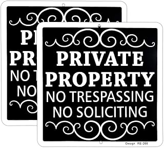 2-Pack Private Property No Trespassing No Soliciting Aluminum Signs - 9x9 Inch UV Printed - Elegant Design for Home & Business Security