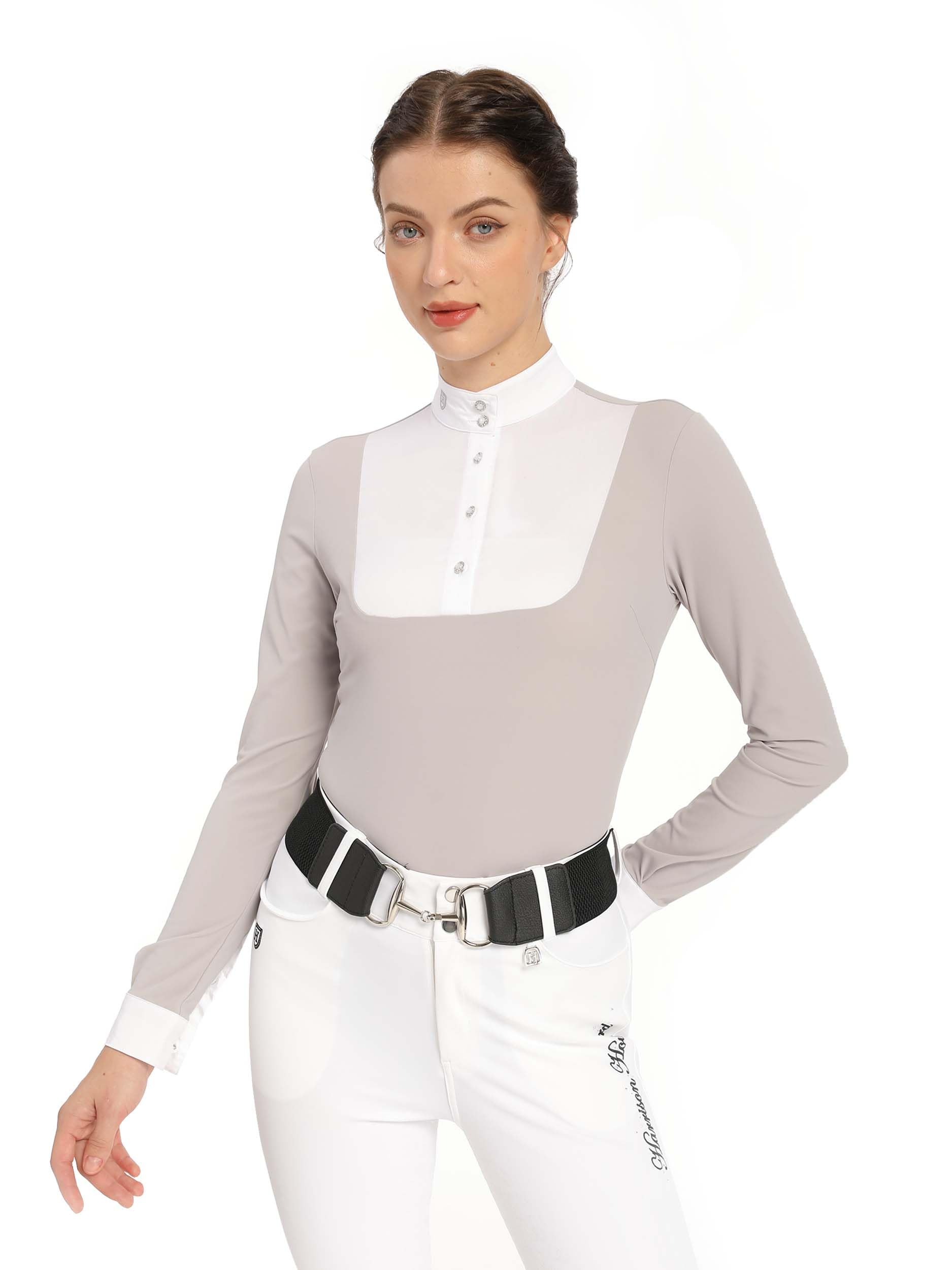 Harrison Howard Damen Reittop Langarm Reittop Show Shirt Patchwork Design