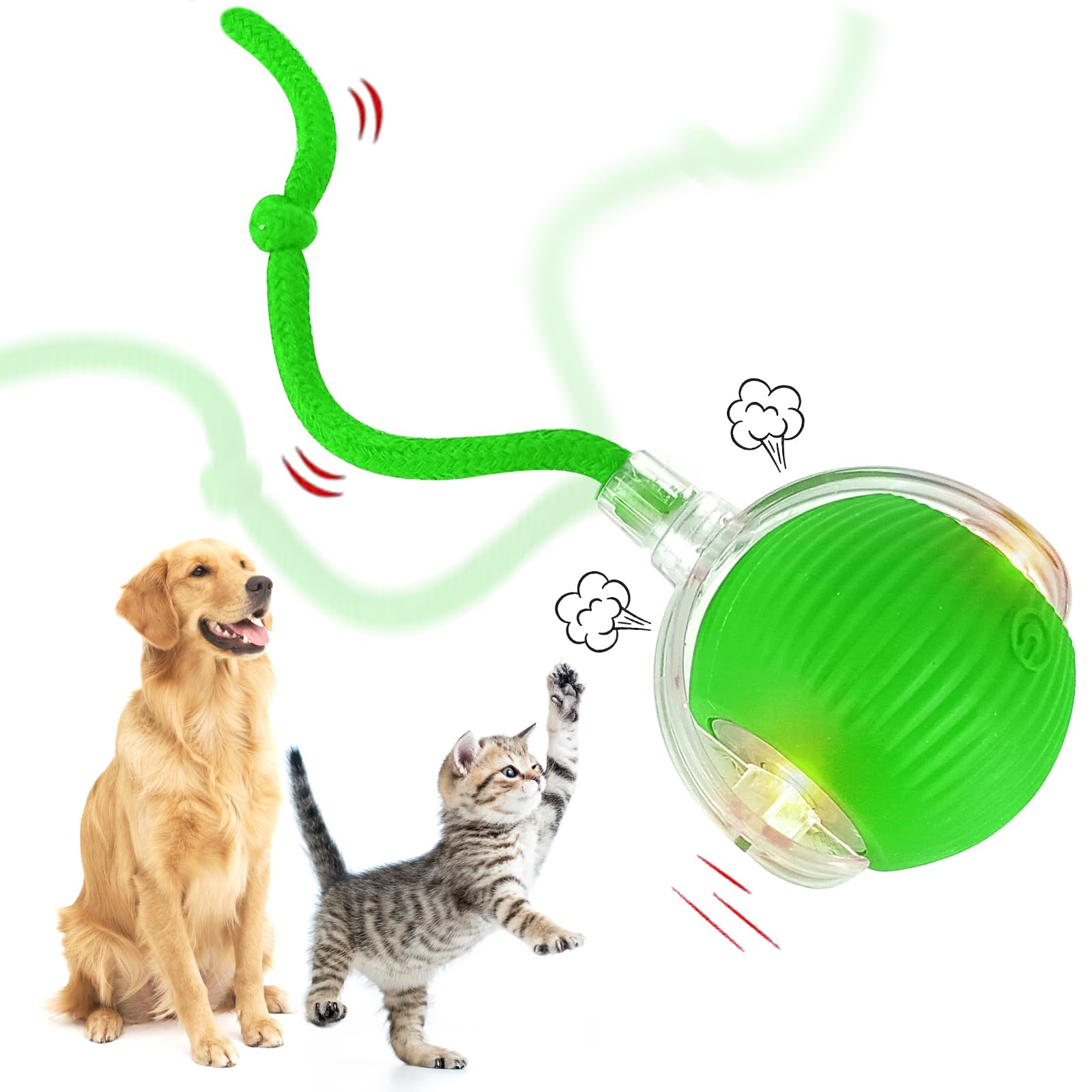 Yozexin Chewie Viral Interactive Cat Dog Smart Ball Toy, 360° Automatic Rolling for Large Small Cats & Dogs (Green)