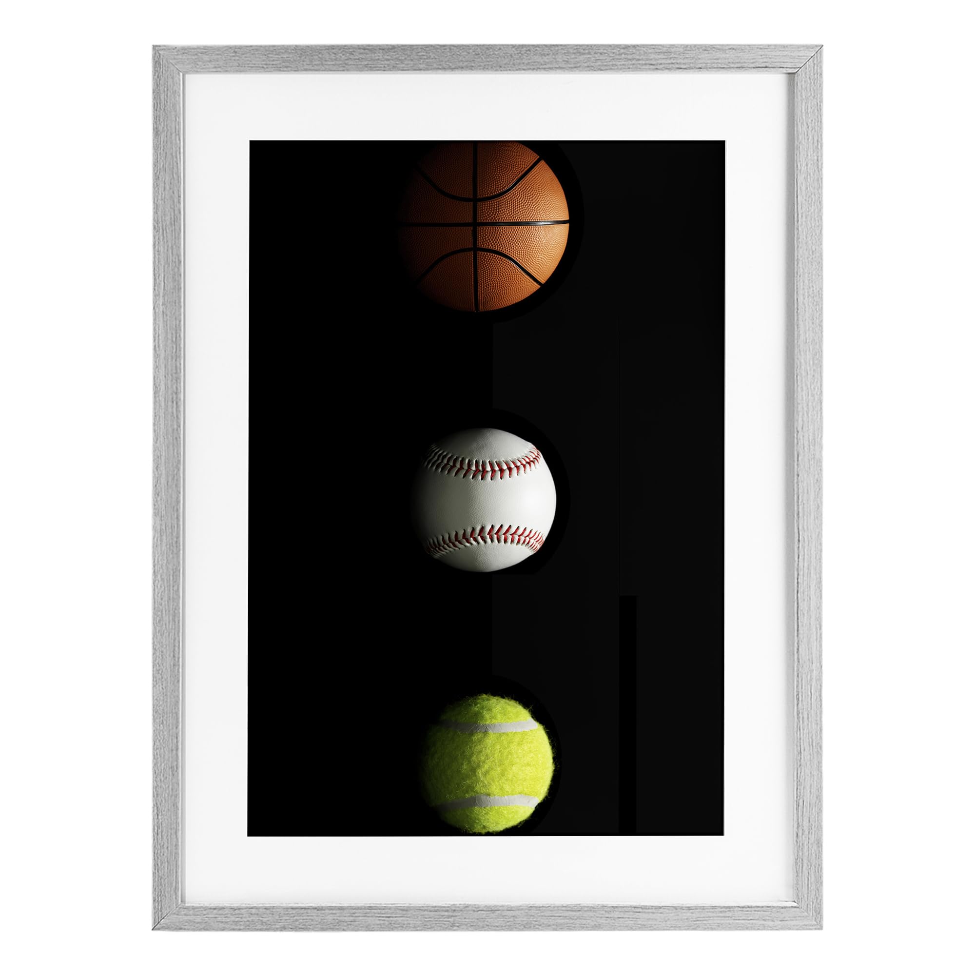 Stupell Industries Farmhouse Gray (Textured) Sports Balls Spotlight, 17 X 23 Inch Framed Print Under Glass