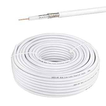 XRDS -RF RG6 Dual Shield Cable 100FT, 18 AWG 75 Ohm Bare Copper Conductor RG6 Coaxial Cable 100 feet, White