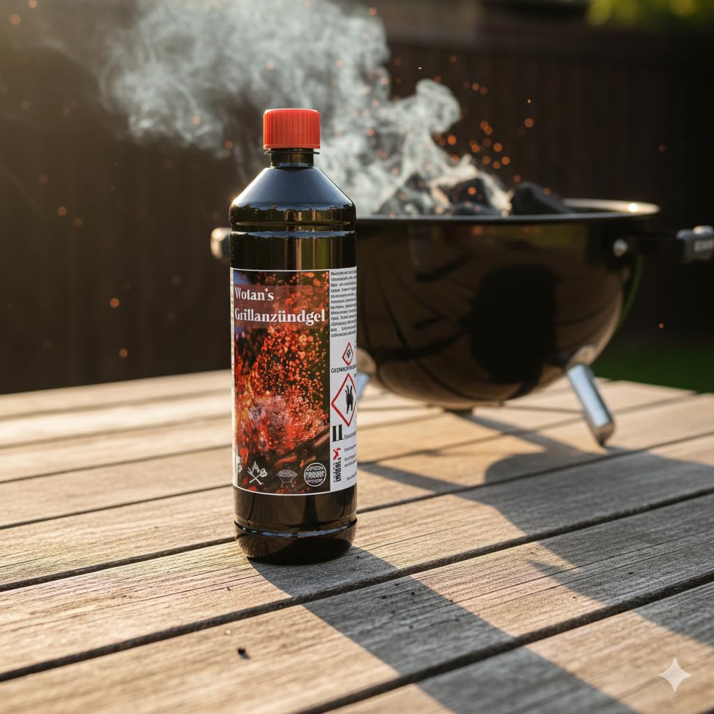Wotan’s Grillanzündgel – Sicherheits-Grillanzünder flüssig für Holzkohle & Briketts – Geruchsarm & Rauchfrei – mit Kindersicherung (7x1 Liter)