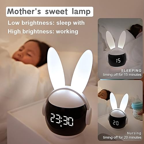 Miniatura 10 de NEBDKRY Reloj despertador infantil para niños, reloj despertador de conejito para niñas y niños, reloj despertador azul con tonos de llamada y luz