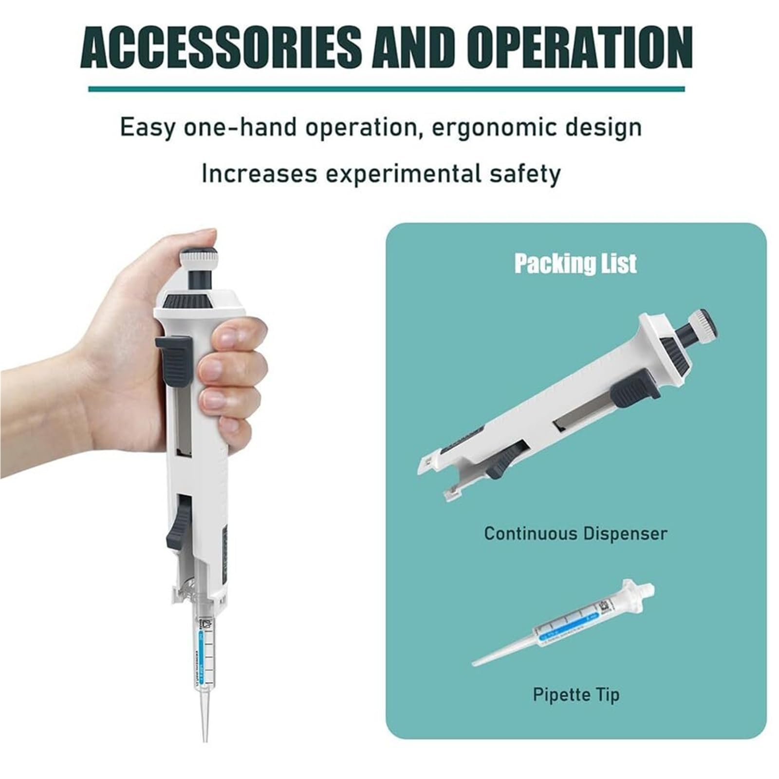 Eink-Pipetten, verstellbare Mikropipette mit variablem Volumen, hochgenaue Pipette, 0,5 ml - 50 ml, kontinuierliche Pipetten, 5 Gänge, Schrittpipette, Labor-Mikropipette, für Chemie, Industrie