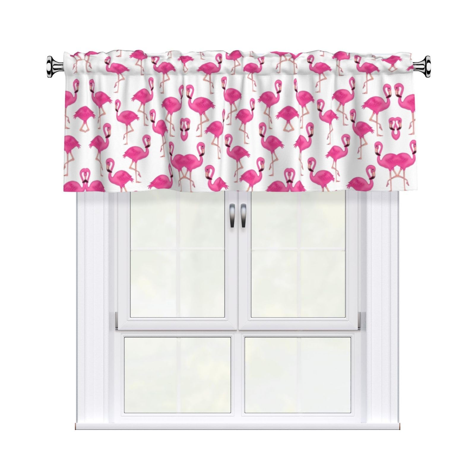 WHJSHOP pink flamingo Prints Curtain Valance 54x18in - Peach Skin Kitchen Window Layer, Filtered Light & Quick-Install Rod Pocket Cover