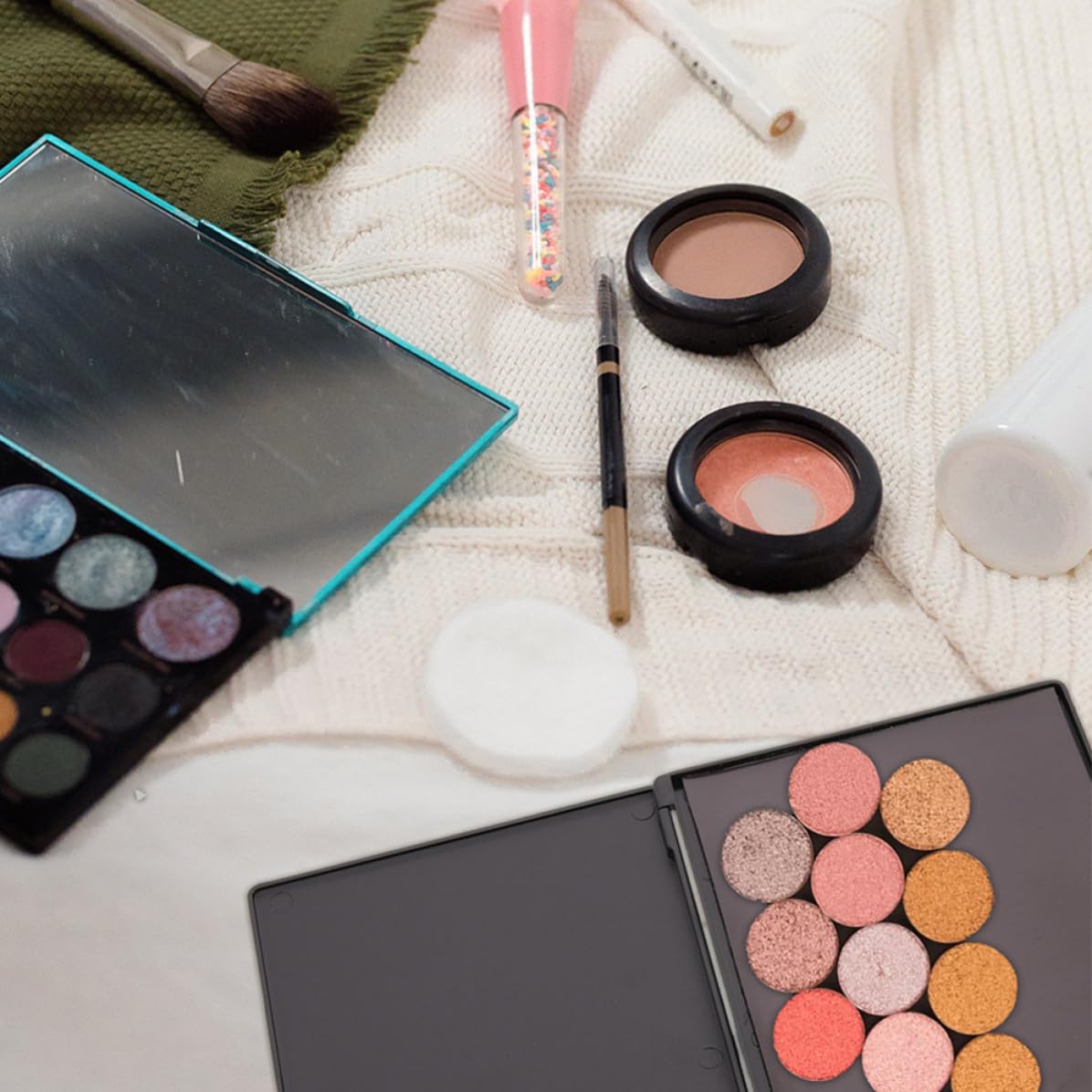 CHILDWEET Organizer Magnetico 2 Pezzi per Ombretti Nero in ABS Leggero con Funzione Porta Cosmetici per Uso Make Up On-the-Go