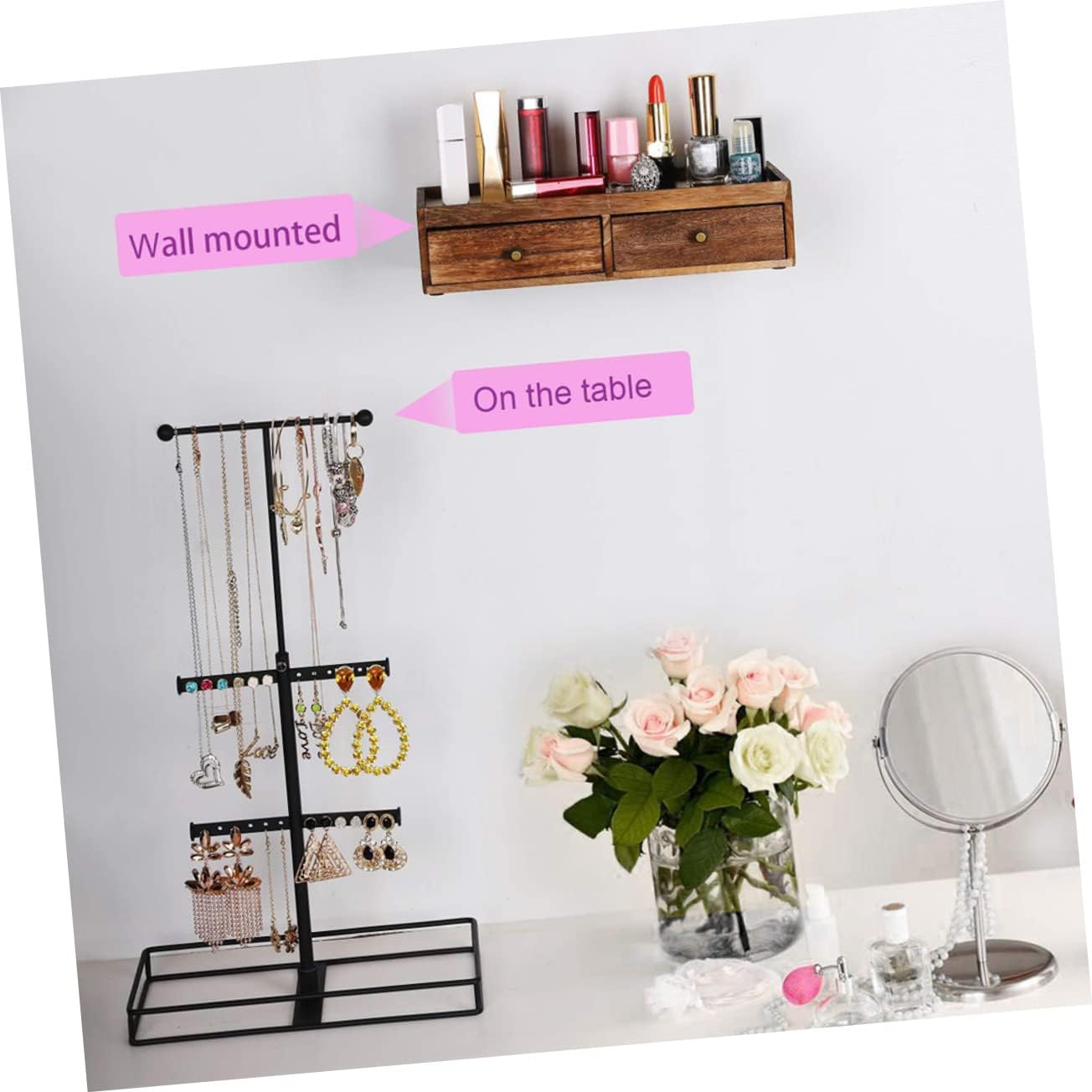 Multi-layer Wooden Jewelry Rack Retro Design Jewelry Organizer for Bracelets Necklaces Earrings and for Dorm and Home Decor