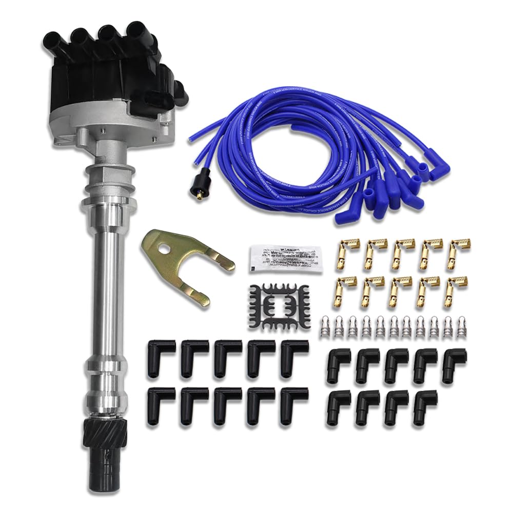 Ignition Distributor & Blue 8.5mm Spark Plug Wires Fit Chevrolet GMC Suburban C/K Series Cadillac Escalade 1996-2002 (OE: DST1829, 93441558)