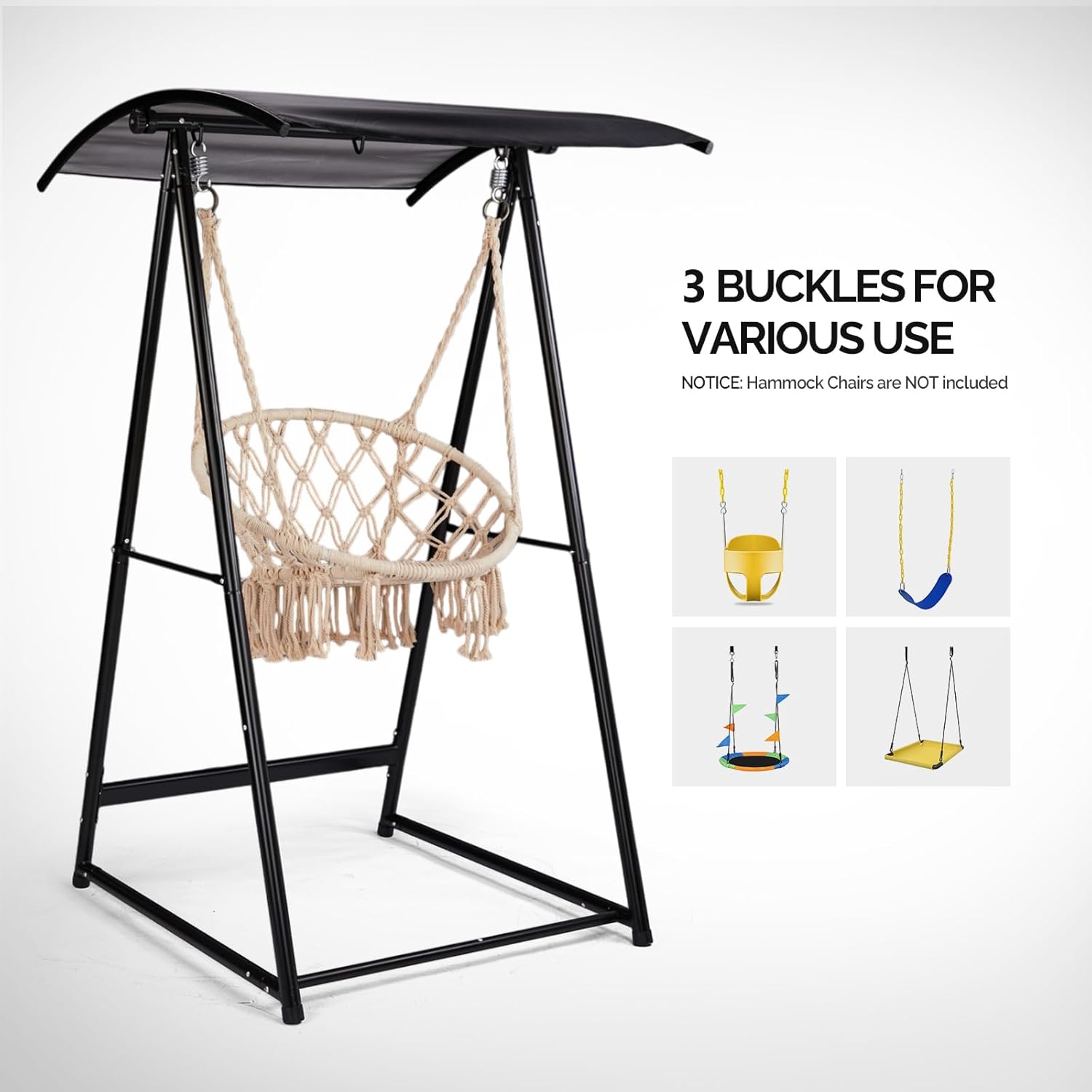Outvita Outdoor Hammock Chair Stand, Heavy Duty A-Frame Metal Swing Stand with Powder-Coated Finish and Shade Canopy for Yard, Porch, Paito, Inside Room