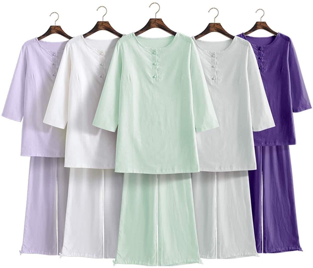 Set di Uniformi per Tai Chi per Quattro Stagioni, Tuta per Arti Marziali da Donna Kung Fu Uniforme per Arti Marziali in Cotone Tai Chi, Tuta da Ginnastica con Maniche a Tre Quarti, Tuta da Yoga per