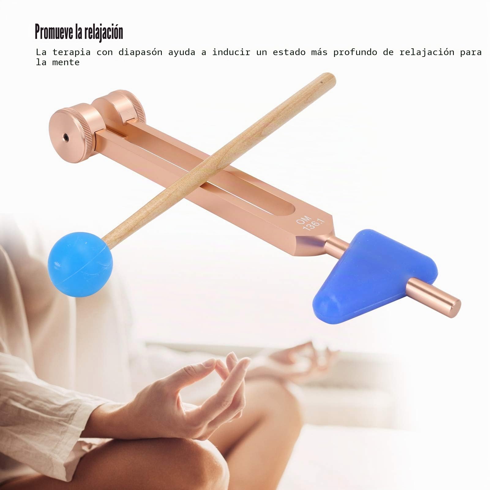 Agatige Juego De Diapasón, OM 136.1Hz Portátil Aleación De Aluminio Sonido Martillo Sanador Y Bolsa De Almacenaje Diapason Terapeutico Kit Completo De Diapasones para Meditación Yoga Y Más(Oro Rosa)