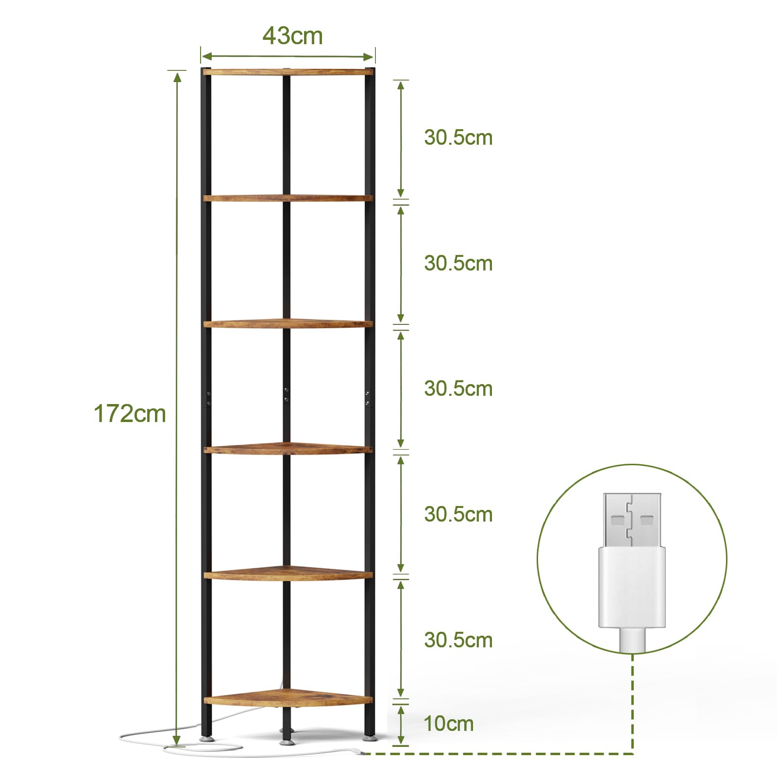 Bibliothèque D'Angle à 6 Étagères Avec Lumières LED RGB - 43x30x172 Cm - Bois Massif - Pour Salon, Chambre - 11