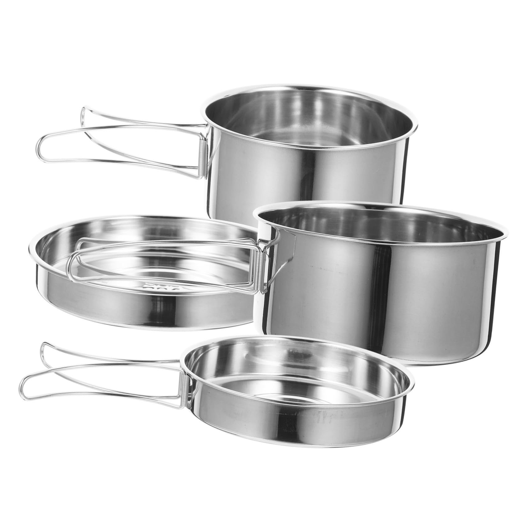 iplusmile Ensemble de Casseroles et Poêles de Camping 4 Pièces en Acier Inoxydable 304 Poignée Pliable, Kit la Cuisine D'extérieur Léger et Portable pour Randonnée, Camping et Trekking