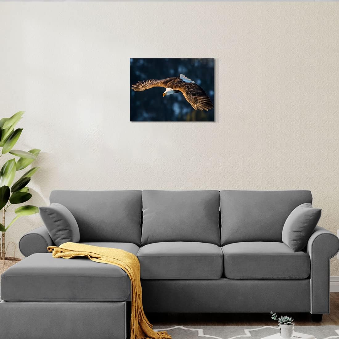 QTESPEII Eagle Canvas Wall Art Brown and White Flying Bald Eagle Picture Cool Animal Painting Artwork for Bedroom Bathroom Living Room Decoration Framed Home Office Walls Decor 12"x16" 1 Piece