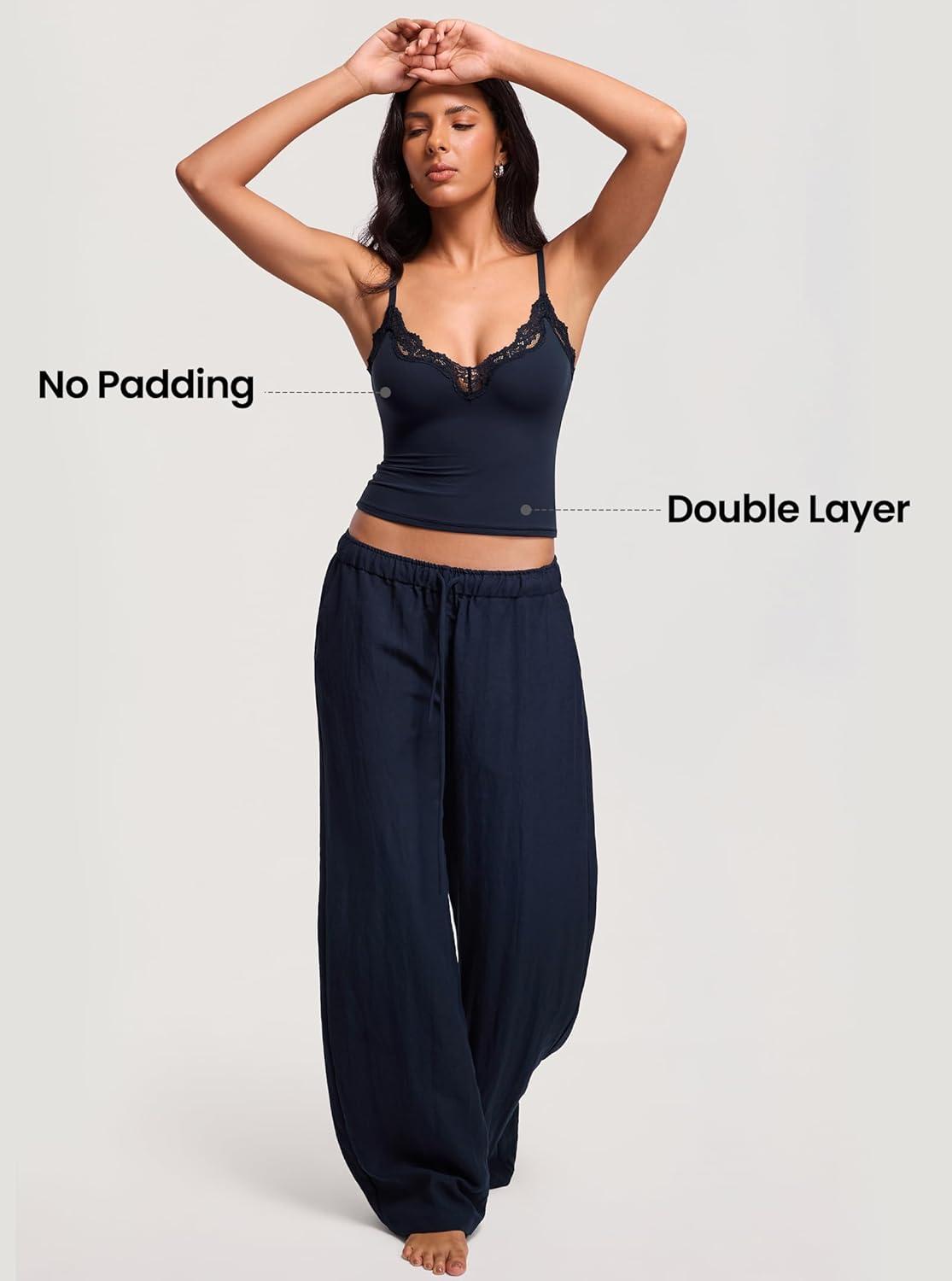 DOBREVA Women's Lace Camisole Tops Double Lined V Neck Cami Sleeveless Fitted Sexy Going Out Y2K Tank Top - Image 4