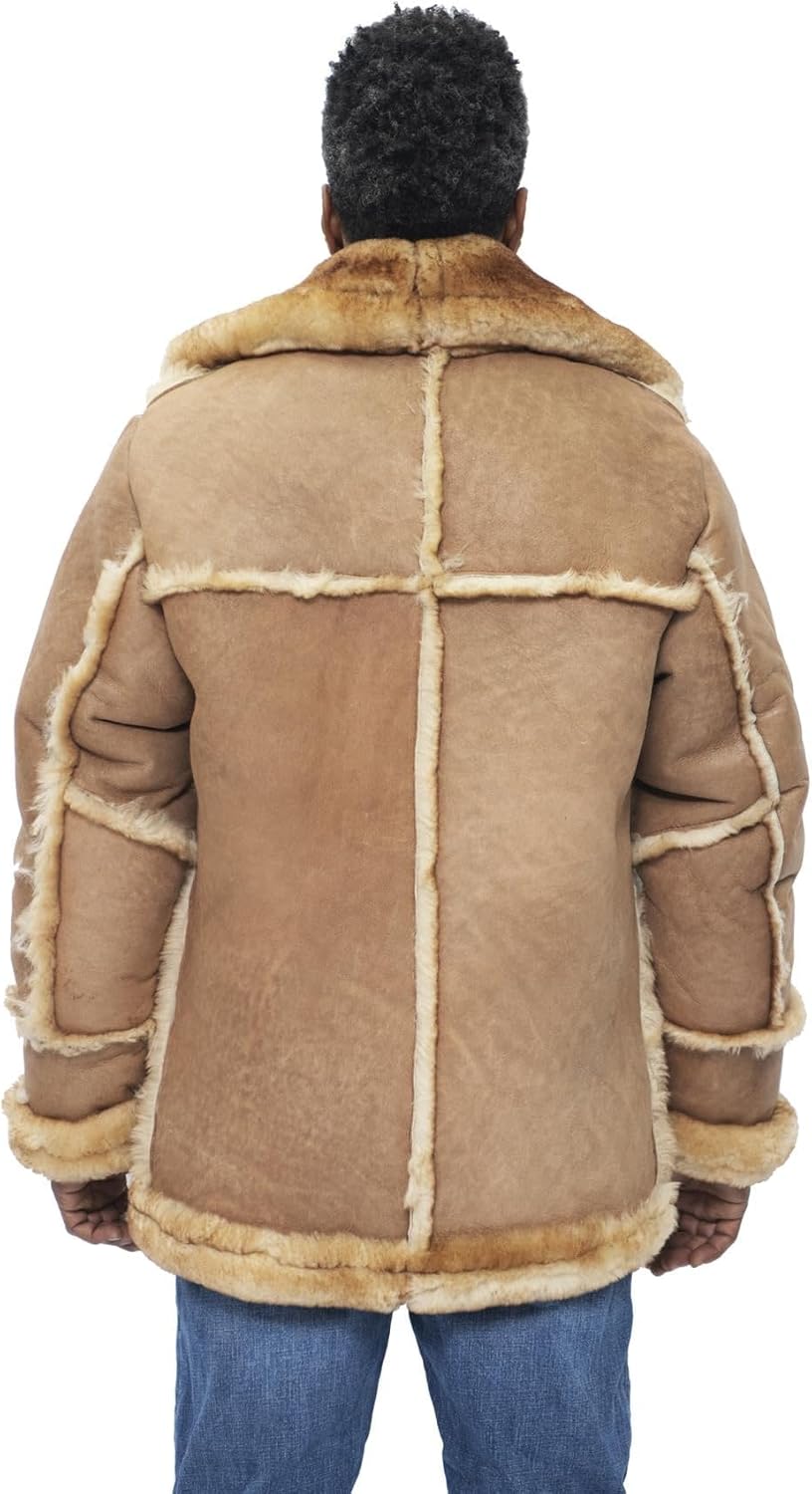 Infinity Leather Mens Designer Beige Long Winter Real Sheepskin Coat