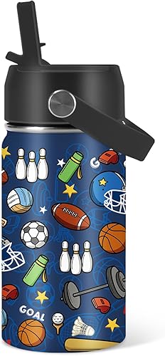 Miniatura 47 de Regalos de gatos para niños, botella de agua de 16 onzas con tapa con pajilla, botella aislada de acero inoxidable, a prueba de fugas, sin BPA, para