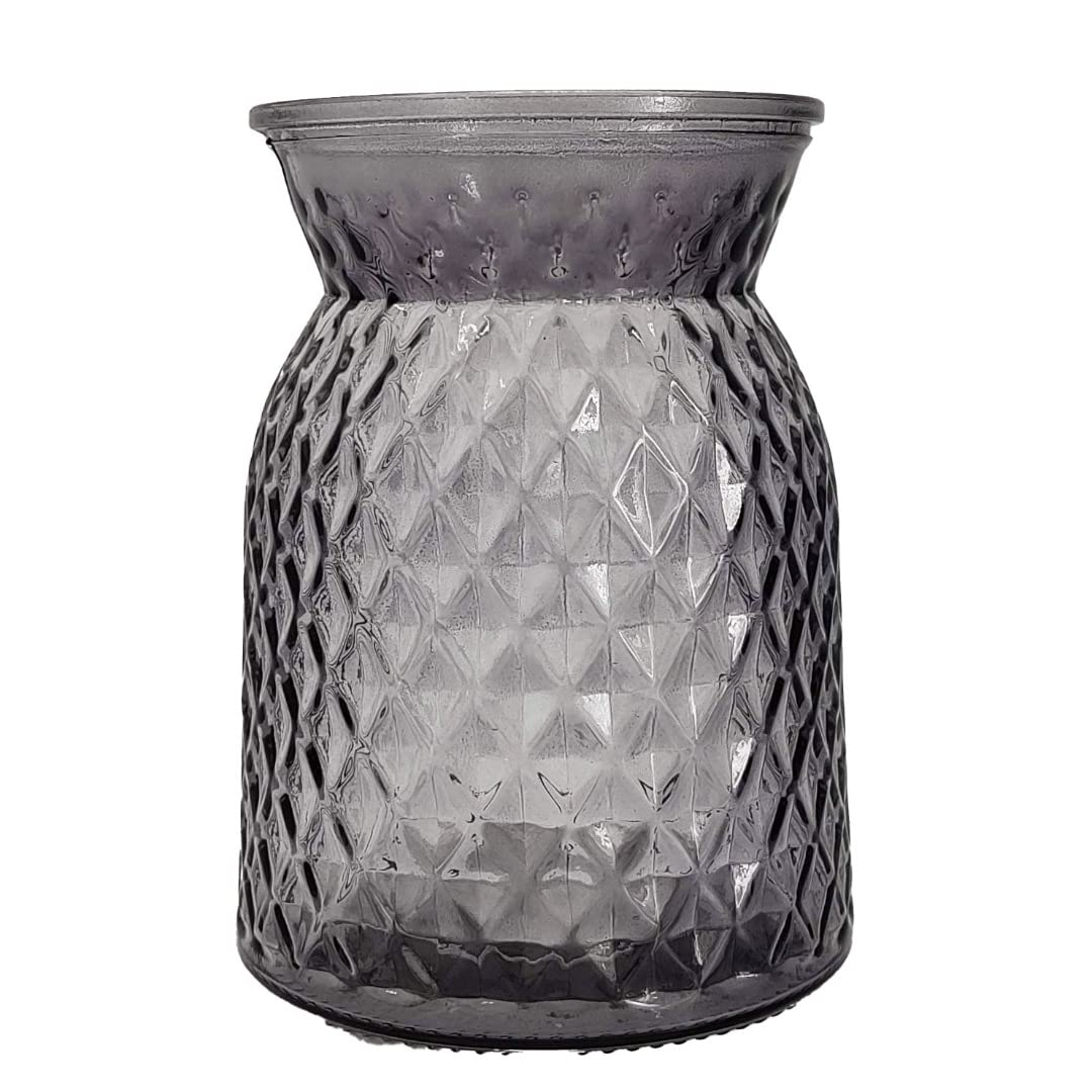 Large Textured Dark Grey Glass Flower Bud Vase (16cm) Jar Home Decoration Decor Ornament