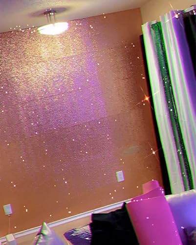 Miniatura 3 de Papel tapiz grueso con purpurina de oro rosa para despegar y pegar, papel tapiz con lentejuelas brillantes para paredes (17.3 x 197 pulgadas, oro