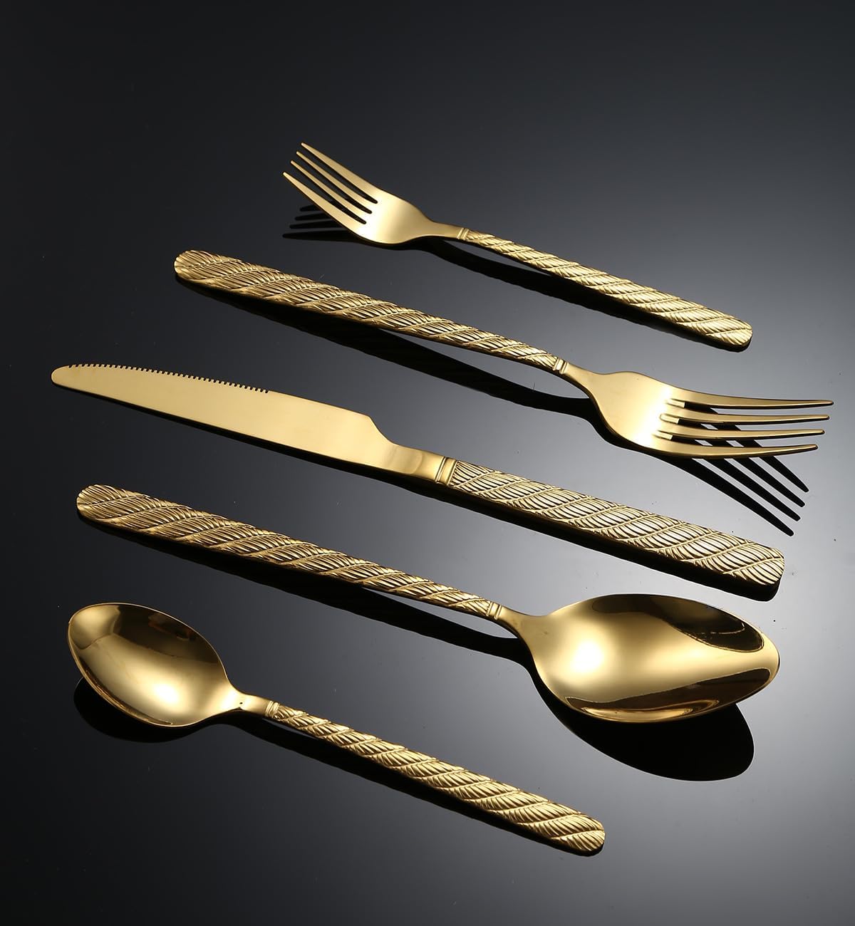 Silverware Flatware Set, 5/20/30/40/50/60 Pieces Twist Pattern Tableware Stainless Steel Knife, Fork And Spoon Hotel Restaurant Tableware Steak Knife Home Set(Rose Gold,30 Pieces for 6)