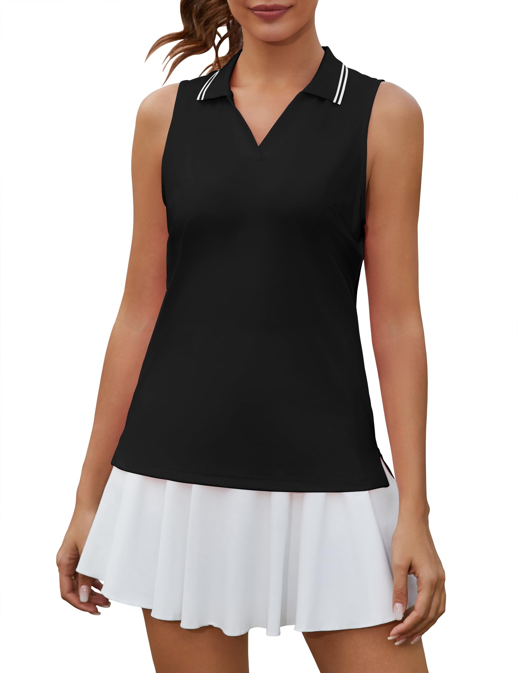 BecotalWomens Sleeveless Golf Polo Shirts Collared Tennis Tops Lightweight UV Protection, Dry Fit, Moisture Wicking