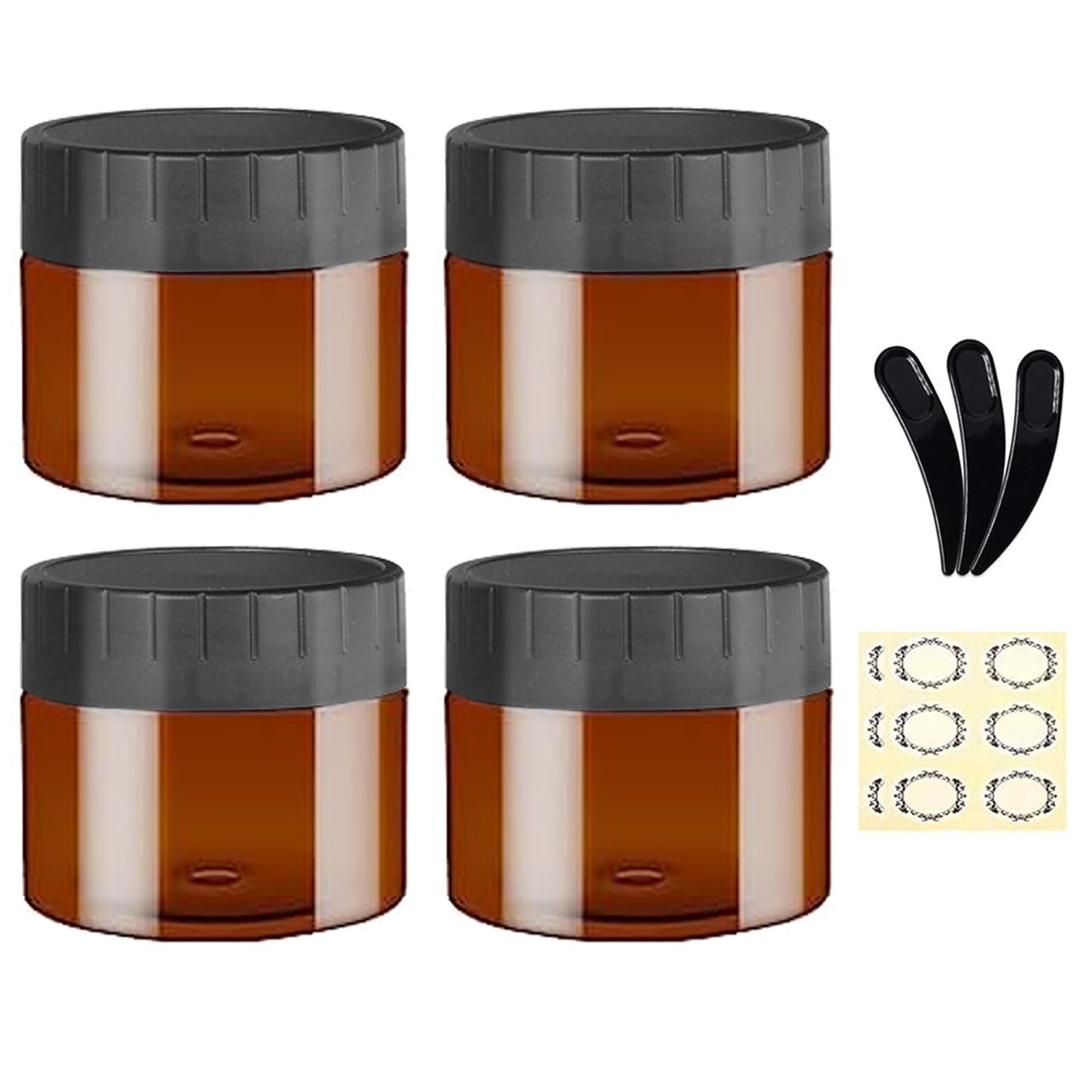 4PCS 120ML Empty Amber Plastic Jars with Black Lids, Alledomain Round Cosmetic Travel Jars Small Sample Jars Containers with Inner Liners for Lip Scrub/Body Butters/Lotion/Cream/Slime/Craft Storage