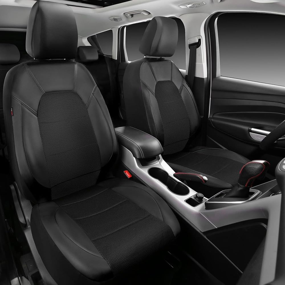 9 Pezzi Auto Set Coprisedili per Ford Focus 3 2010 2011 2012 2013 2014 2015 2016 2017 2018, Pelle Fodere Coprisedili Coprisedili Anteriori e Posteriori Traspirante Accessori,Black