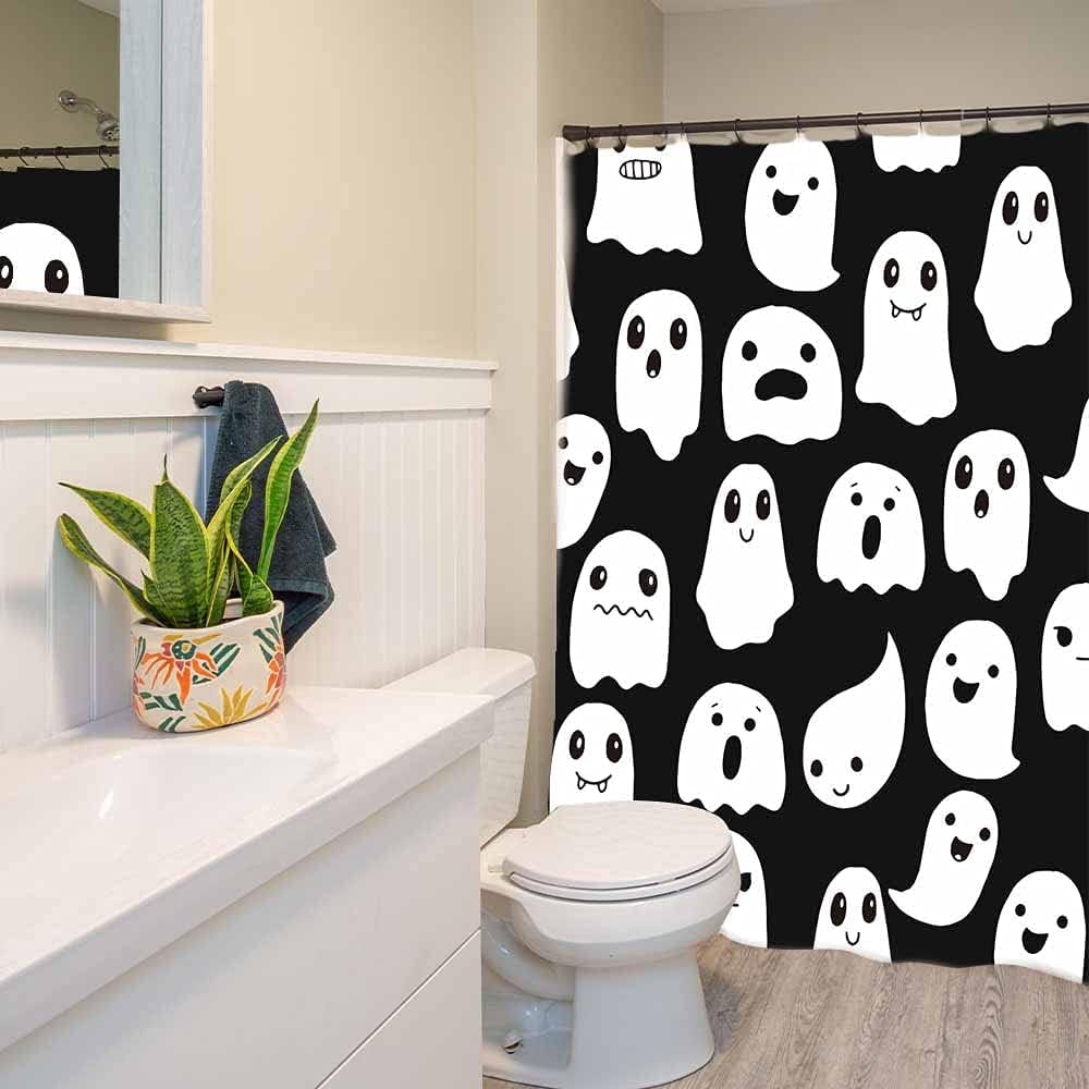 Lindameler Halloween-Duschvorhang – Grusel-Geist-Design, Wasserdicht & Mit 12 Haken
