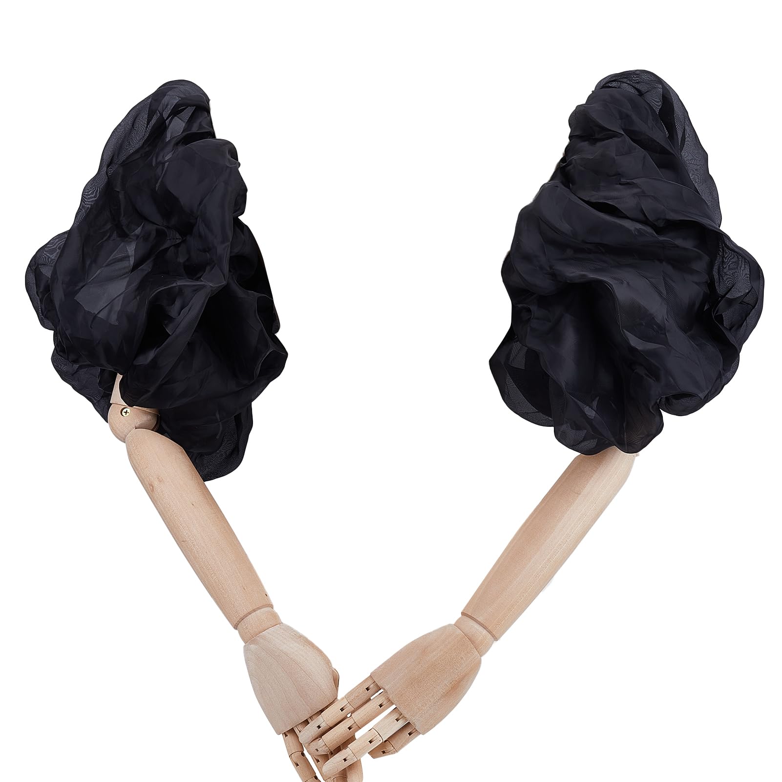 NICENEEDED 2 PCS Removable Puff Sleeves, Black Polyester Detachable Organza Bridal Sleeve, Short Plain Wedding Accessories Sleeve Covers for Dress Bridal