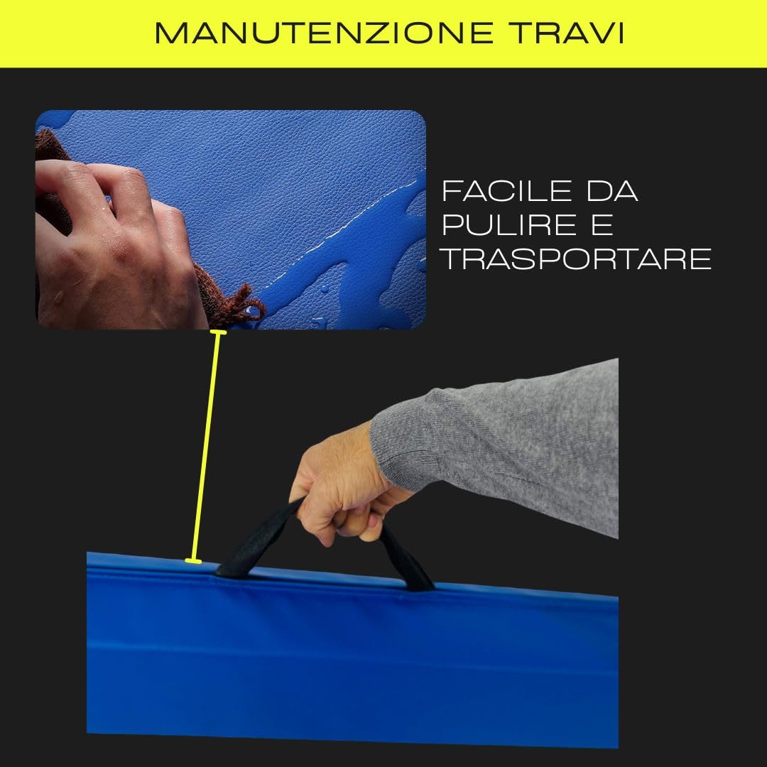 Trave di Equilibrio per Bambini 240cm | Imbottita, Sicura e Stabile | Design Pieghevole Portatile | Facile Pulizia, Blu, Vinile