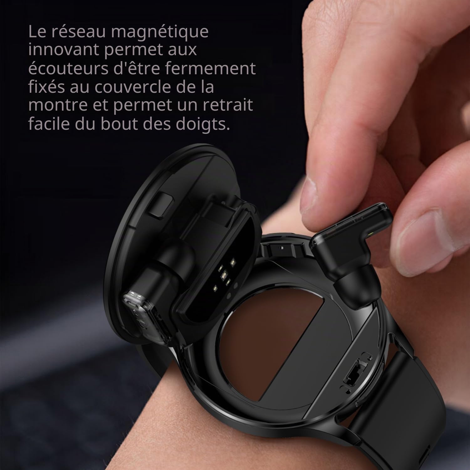 AIEK Montre connectée avec écouteurs pour homme et femme, écran rond de 1,39 pouces, tracker de fitness avec écouteurs Bluetooth, moniteur de fréquence cardiaque et moniteur de sommeil, pour Android