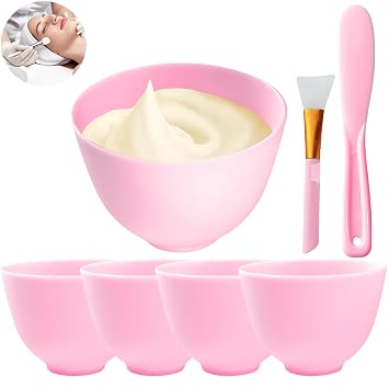 7 Piece Silicone Face Mask Mixing Bowl Set for Estheticians, Reusable, Pink