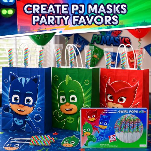 Image of PJ Masks Lollipops Swirl 20Pk - Pj Masks Birthday Party Supplies For PJ Mask Candy Bag, PJ Mask Party Favors & PJ Mask Pinata