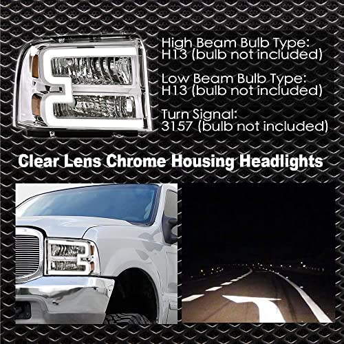 Image of G-PLUS LED DRL Headlights, Compatible with 2005 2006 2007 Ford F250 F350 F450 F550 Super Duty Bumper Headlamps, Clear Lens Chrome Housing Amber Reflector